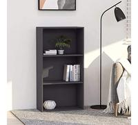 Mandloder Libreria a 3 scomparti, grigio, 60 x 30 x 114 cm, materiale in legno, moderna scaffalatura per soggiorno, camera da letto, ufficio, multiuso, facile da montare