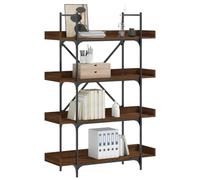 Mandloder Libreria a 4 ripiani, effetto rovere marrone, 100 x 33 x 145,5 cm, materiale in legno, metallo, gambe regolabili, barre trasversali a forma di X, stabile, versatile