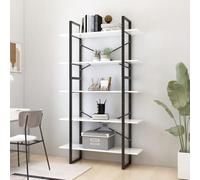 Mandloder Libreria a 5 scomparti, bianco, 100 x 30 x 175 cm, materiale in legno, struttura in metallo, look industriale, robusta custodia a libro per soggiorno, studio, libro con molto spazio