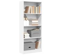 Mandloder Libreria bianca 60 x 24 x 143 cm, in legno con scomparti aperti, robusta libreria per soggiorno, ufficio e corridoio, versatile, facile da pulire