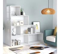 Mandloder Libreria bianca lucida 155 x 24 x 160 cm, in legno divisorio con 6 scomparti aperti, scaffale versatile per libri, DVD e oggetti decorativi