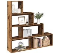 Mandloder Libreria divisoria a 4 livelli, effetto legno antico, 143,5 x 29 x 143,5 cm, in legno con molto spazio, utilizzabile come libreria o divisorio
