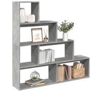 Mandloder Libreria divisoria a 4 ripiani, grigio cemento, 143,5 x 29 x 143,5 cm, versatile scaffale per soggiorno, ufficio, camera da letto, costruzione robusta in legno