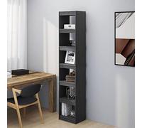 Mandloder Libreria grigia 40 x 30 x 199 cm, sottile divisorio in legno di pino massiccio, scaffale con 6 scomparti per libri, riviste, DVD, cartelle, soggiorno, ufficio