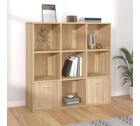 Mandloder Libreria in rovere Sonoma 98 x 30 x 98 cm, in legno, 7 cubi aperti, 2 ante, per riviste, DVD, dispositivi multimediali, libri, soggiorno