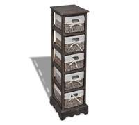 Mandloder Mensola in legno marrone, 25 x 28 x 90 cm, 5 cestini, in legno Paulownia, con cesti in tessuto, per corridoio, soggiorno, bagno, robusto organizer