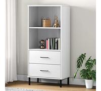 Mandloder Oslo - Libreria bianca, 60 x 35 x 128,5 cm, in legno di pino massiccio, 2 cassetti, piedini in metallo, per soggiorno, studio, corridoio