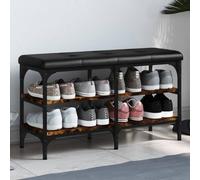 Mandloder Panca per scarpe in legno di affumicatura, 82 x 32 x 47 cm, robusta panchina per corridoio e ingresso con cuscino imbottito, portata fino a 110 kg, ideale come scarpiera e ripiano