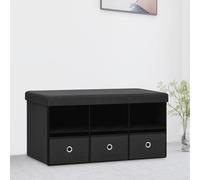 Mandloder Panca pieghevole con vano portaoggetti nero, 76 x 38 x 38 cm, effetto lino, pieghevole, per corridoio, camera da letto, comoda seduta