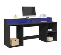 Mandloder Scrivania a LED nera 200 x 55 x 91 cm, resistente legno tavolo da gioco con illuminazione RGB, ampio spazio per ufficio e studio