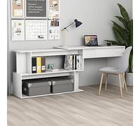 Mandloder Scrivania angolare lucida bianca 200 x 50 x 76 cm, girevole in legno con scomparti aperti, moderna scrivania per computer per ufficio, studio e camera da letto