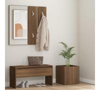 Mandloder Set appendiabiti marrone effetto rovere, in legno, 80 cm, con specchio, spazio e fioriera per ingresso, 5 pezzi