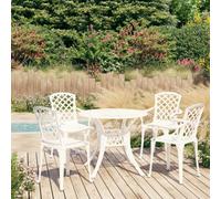 Mandloder Set da bistrot in alluminio pressofuso bianco, resistente alle intemperie, per giardino, terrazza e balcone, con foro per ombrellone, ideale per le conversazioni all'aperto