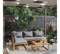 Mandloder Set di 5 sale da giardino in legno massiccio di acacia, grigio scuro, resistente alle intemperie, per terrazze e balconi, set di conversazioni all'aperto