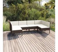 Mandloder Set di 6 sale da giardino in polyrattan marrone, con cuscini bianchi panna, set di conversazioni per balconi, mobili da terrazza