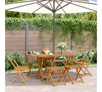 Mandloder Set di 6 sedie da giardino pieghevoli in legno di acacia massiccio, tessuto verde con motivo a foglie, resistenti alle intemperie, per balconi, terrazze, giardini, esterni