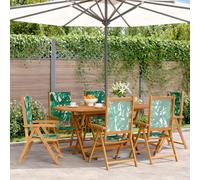 Mandloder Set di 6 sedie da giardino regolabili per giardino ed esterni, mobili da giardino pieghevole in tessuto verde e legno di acacia, portata 110 kg