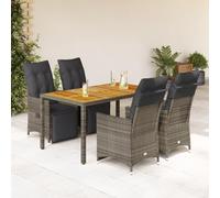 Mandloder Set di bistroni da giardino, in polyrattan grigio, piano in legno di acacia, poltrone relax regolabili, resistente ai raggi UV, set di conversione per balcone