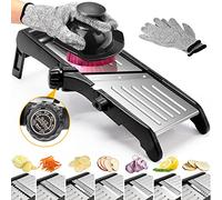 Mandolina affettatrice per cucina, regolabile, in acciaio inox, affettatrice per verdure, cipolla, patate, patate, frittelle, lama regolabile 7 in 1, include 1 paio di guanti resistenti al taglio