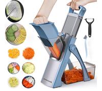 Mandolina Jonscook All-in-1 Aggiornata e Sicura per la Cucina, Tritatutto, Tagliaverdure con Ciotola Più Grande, Affettaverdure con Spessore Regolabile, Mandolina Plus (Blu-Grigio)