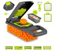 Mandolina per Verdure 16 in 1 + EBOOK di Ricette - Taglia Frutta e Verdura Manuale 32 x 11 x 11 Mandolina regolabile con ampio contenitore - Tritatutto Multifunzionale per Verdure