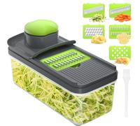 Mandolina per Verdure, Affetta Taglia Verdure Manuale, Mandolina Affettatrice Professionale con 5 Lame Intercambiabili per Cipolla Cetriolo Zucchine Carote（Verde）