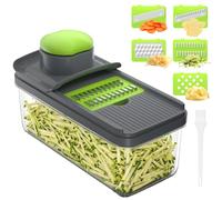 Mandolina per Verdure, Affetta Taglia Verdure Manuale, Mandolina Affettatrice Professionale con 5 Lame Intercambiabili per Cipolla Cetriolo Zucchine Carote（Verde）