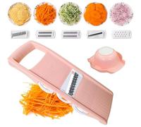 Mandolina per Verdure, Mandolina Regolabile, Affetta Verdure, 5 in 1 con Protezione per le Mani, Grattugia Carote, Cucina Multifunzione Frutta Verdura Grattugia Affettatrice Pelapatate, Rosa