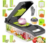 Mandolina per Verdure Manuale,15 in 1 Tagliaverdure Multifunzione, Affetta Verdure Professionale per Taglia Cipolla, Pomodori,Patate,Frutta (Grigio)
