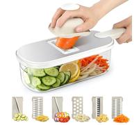 Mandolina per Verdure Professionale,Taglia Regolabile,Affetta Verdure Manuale,Taglia Verdure Manuale,Affetta Patate,Tagliaverdure in Acciaio Inox,Mandolina Regolabile con 6 Lame e Contenitore