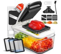 Mandolina per Verdure, Sopito Taglia Verdure Manuale, Affetta Verdure Tritatutto con 6 Lame Acciaio Inox, Contenitore Grande da 2 L, Protezione per le Mani e Guanti Resistenti al Taglio