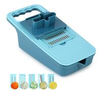 Mandolina per Verdure, Taglia Verdure, Multifunzione Affettatrice Manuale in Acciaio Inox 5-in-1, Taglia Regolabile con 5 Lame e Contenitore, Adatta per Tagliare Frutta, Verdure, Carote e Patate (Blu)