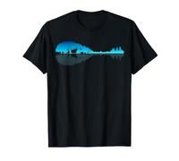 Mandolino Lago Ombra Amore Riflessione Silhouette Bluegrass Maglietta