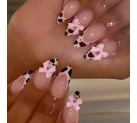 Mandorla False Nails Con Leopardo Disegni Suggerimenti Francesi Stampa Su Unghie Copertine Intere Incollare Su Unghie 3d Archi Unghie Artificiali