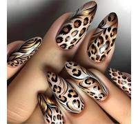 Mandorla False Nails Glossy Long Stick Su Coperture Complete Leopardo Premere Per L'Usura Quotidiana E Un'Occasione Speciale Chiodo Francese