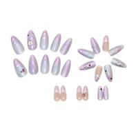Mandorla Press On Nails Unghie finte Auroras Colle Su Strass Acrilico 24pcs Stick Per Le Donne Ragazze Colle Acriliche Unghie Per Le Donne Trasparente