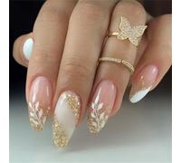 Mandorla Press On Nails Unghie finte Glitter Colle Su Acrilico Artificiale 24pcs Stick Per Le Donne Ragazze Copertura Completa Unghie Finte