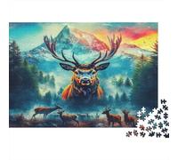 Mandria di cervi nella foresta Puzzle 1000 Pezzi Gioco di Puzzle 1000 Pezzi Carta per Adulti Scena naturale montana Relax Focalizzazione Famiglia Regalo Decorazione 52x38cm/1000pcs