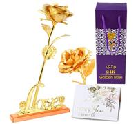 MaNeaz 24K Rosa Placcato Oro Rosa Eterna Rose Stabilizzate Rosa Eterna Stabilizzata Con Supporto Include Biglietto D'Auguri Per Confezione Fidanzata San Valentino Fsta Della Mamma Matrimonio