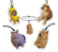 MaNeaz 4 pezzi 2-in-1 Gatto meme Decorazioni per specchietti retrovisori auto divertente motivo gattino deodorante per auto stampa su entrambi i lati