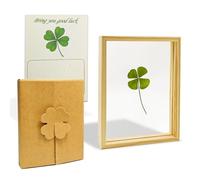MaNeaz quadrifoglio portafortuna Regalo fortunato Vero Quadrifoglio da Regalare in Cornice di Legno Include carta fortunata Piccolo Regalo per Felicità Regalo di Ringraziamento Regalo Portafortuna