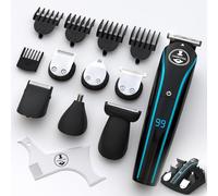 MANECODE Rasoio per barba e capelli 11 in 1 da uomo, Self-Sharp Blades USB-C, impermeabile, display a LED, kit per la cura della barba
