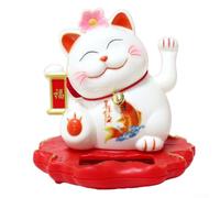 Maneki Neko a energia solare, gatto portafortuna automatico che sventola con rilevamento della luce, figura della fortuna Feng Shui per casa, ufficio, auto, cruscotto, decorazione, bianco (2314-bianco