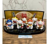 Maneki Neko Beckoning Lucky Cat The Seven Lucky Gods Set di 7 gatti Yakushigama