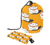 Maneki Neko, borsa da toilette con coulisse, a forma di botte, trousse per cosmetici, organizer da viaggio + piccola borsa, Multi, 9.9x6.9in/25.2x17.6cm;6x3.5in/15.2x8.8cm, Beauty case