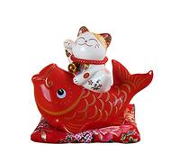 Maneki Neko Feng Shui Gatto Fortunato, Salvadanaio e Portafortuna Lucky Cat Gatto e Pesce,Rosso