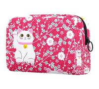 Maneki Neko - Trousse da donna, con gatto portafortuna e fiori, per articoli da toeletta da viaggio, grande, con cerniera, Multi, 18.5x7.5x13cm/7.3x3x5.1in, Beauty case