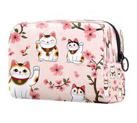 Maneki Neko - Trousse da donna, con motivo di gatti e ciliegie, borsa da viaggio per cosmetici, grande, con cerniera, Multi, 18.5x7.5x13cm/7.3x3x5.1in, Beauty case