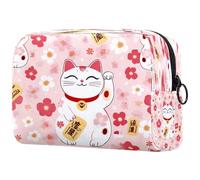 Maneki Neko - Trousse da donna, con motivo gatto e fiori di ciliegio, per articoli da toeletta da viaggio, grande, con cerniera, Multi, 18.5x7.5x13cm/7.3x3x5.1in, Beauty case