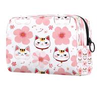 Maneki Neko, trousse da donna, con muso di gatto e ciliegia, borsa da viaggio per articoli da toeletta grande, pratica borsa organizer con cerniera, Multi, 18.5x7.5x13cm/7.3x3x5.1in, Beauty case